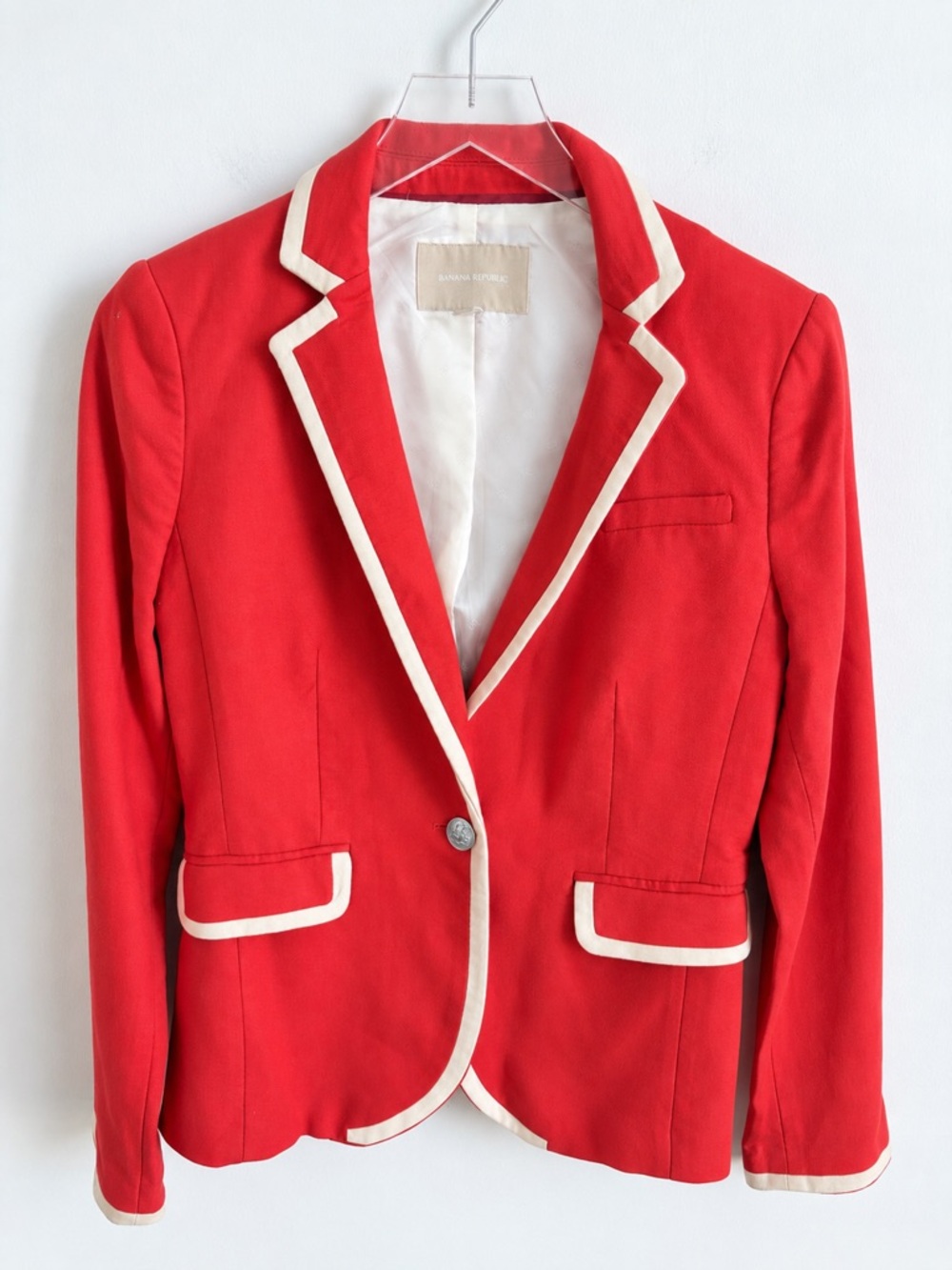 Banana Republic Coral Contrast Piping Blazer Crest Buttons Size 4